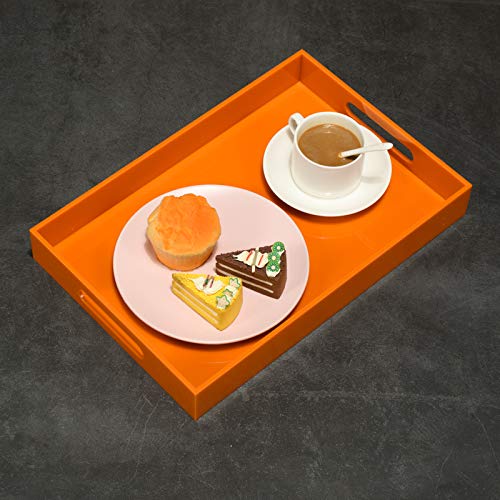 Orange Sturdy Acrylic Serving Tray with Handles