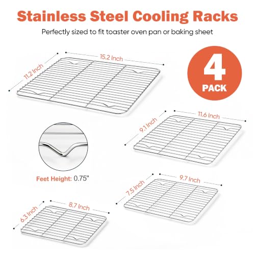 Stainless Steel Cooling Racks Set for Oven Cooking Baking (4 Count)