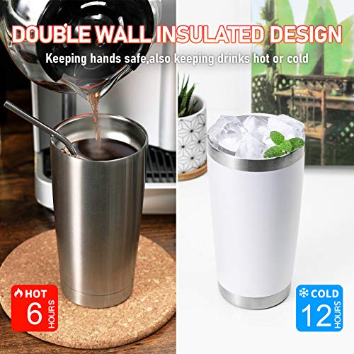 20oz Tumbler with Straw Stainless Steel Insulated Coffee Tumbler Cups Double Wall Vacuum Travel Coffee Mug with Splash Proof Sliding Lid for Hot Cold Drinks (8 Count)