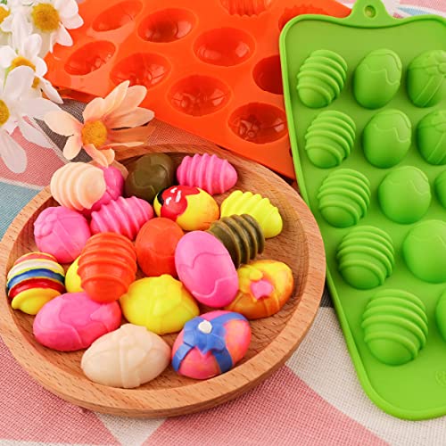 Easter Egg Silicone Mold for Chocolate 5 Packs Egg Shaped Mold Baking Pan for Easter Party Hot Chocolate Bombs Fondant Candy Jelly Dome Mousse Cake Topper Making (75 Count)