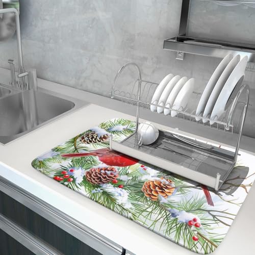 Red Birds Dish Drying Mat