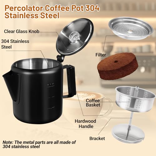 No Coating 6 Cup Percolator Coffee Pot 304 Stainless Steel