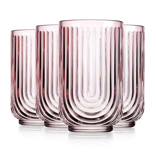 Vintage Glassware Art Deco Glasses Ribbed Drinking Glasses U (4 Count)