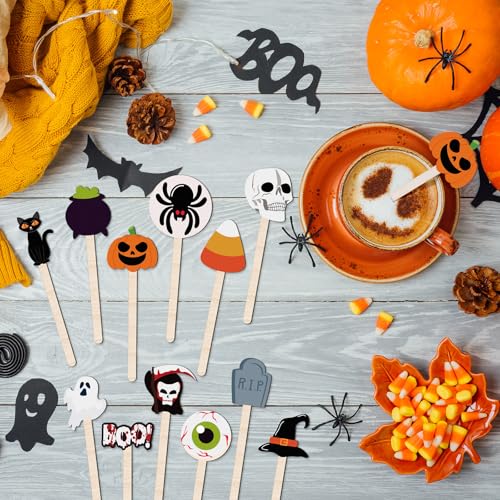 120 Pcs Halloween Coffee Stirrers Wooden Stir Sticks