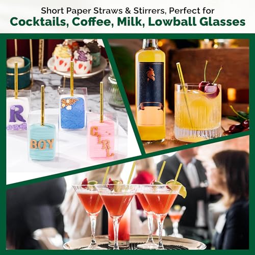 5.75 Inch Disposable Short Gold Paper Straws & Stirrers (500 Count)