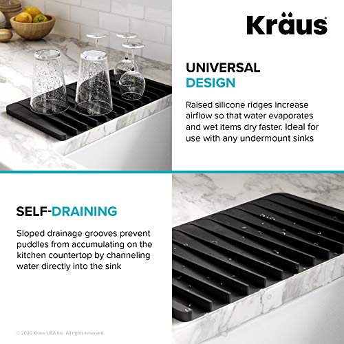 Self Draining Silicone Dish Drying Mat or Trivet for Kitchen Counter in Black