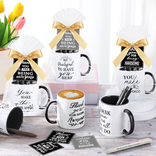 6 Set Employee Appreciation Gifts Include Thank You Staff Mug Gift Set 12 oz Appreciation Mugs Inspirational Pens Tags for Employee Staff Team Group (6 Count)