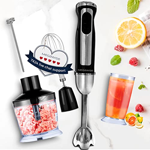 3-in-1 Immersion Hand Blender, Powerful MOTOR 12-Speed Stick Blender with Sturdy Titanium Plated Stainless Steel Blades