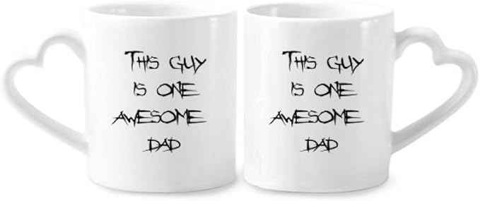 Awesome Dad Father's Festival Quote Couple Porcelain Mug Set Ceramic Lover Cup Heart Handle