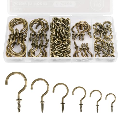 Screw Hooks 6 Sizes Metal Screw in Cup Hooks (110 Count)