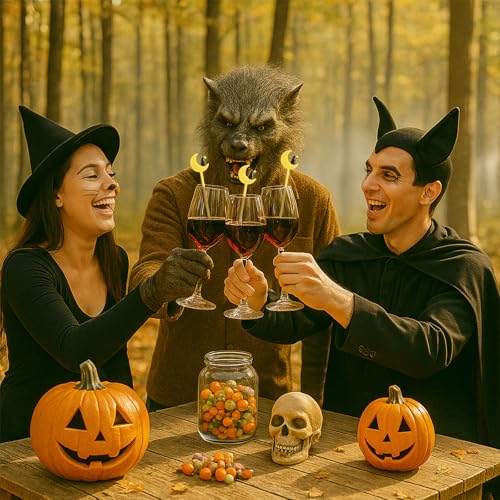30 Pcs Halloween Swizzle Sticks Moon and Cat Fall Drink Stirrers