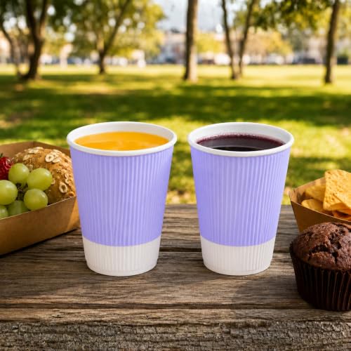 Ripple Wall Coffee Cups 25 Count 12 Ounce Insulated Light Purple Paper Cups