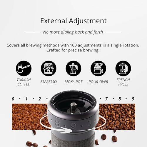 K Ultra Manual Coffee Grinder Iron Gray with Carrying Case