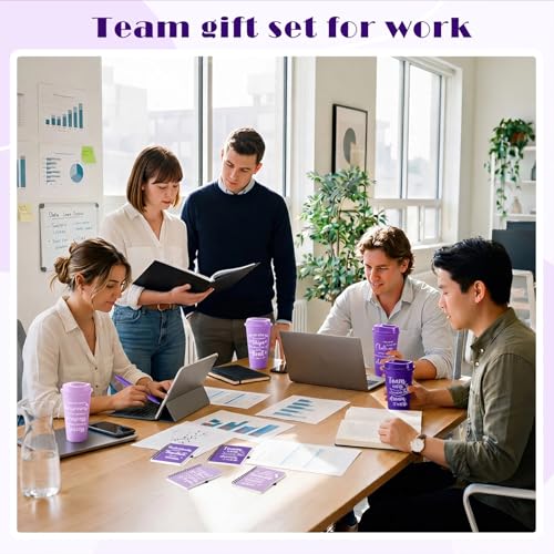 12 Set 48 Pcs Team Appreciation Gift Set Inspirational Employee Appreciation Gift Bulk 16 oz Coffee Cups with Team Notebook Pen Keychains for Staff Teacher (12 Count)