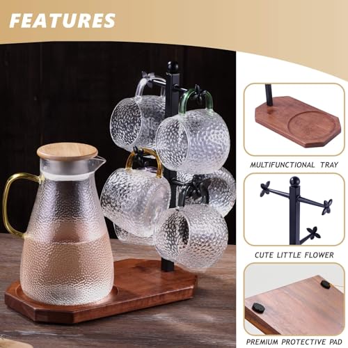 Mug Tree for Large Mugs With 6 Hooks and Coffee Pot Tray