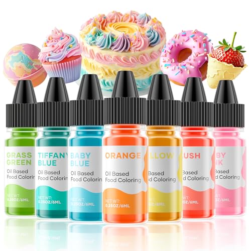 Oil Based Food Coloring for Chocolate Macaron Oil Edible Food Dye Set for Halloween Baking Royal Icing Cookie Supplies Gluten Free 7x6ml Food Grade Food Color Kit (2.8 Fl Oz)