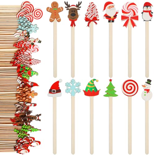 120 Pcs Christmas Coffee Stirrers Wooden Stir Sticks