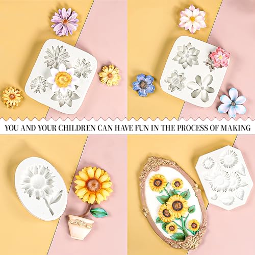 4Pcs Sunflower Fondant Silicone Mold for Cake Topper Decoration Chocolate Candy Sugar DIY Craft Gum Paste (4 Count)