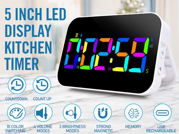 Kitchen Timer （1.5" Number） 10 RGB Color Changing Digital Magnetic Timer