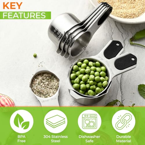 Magnetic Stainless Steel Measuring Cups Set of 7 Patented Black (7 Count)