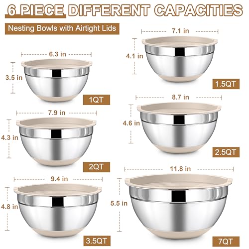 6 Piece Mixing Bowls Set with Airtight Lids (12 Count)