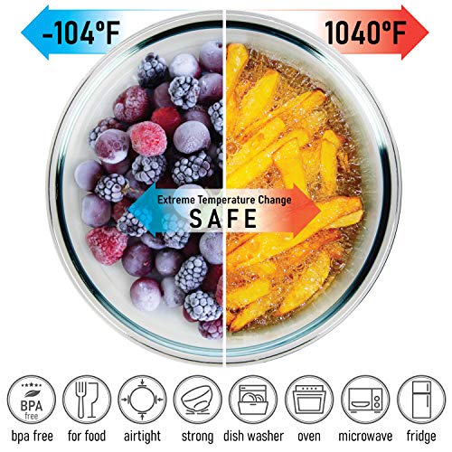 Stackable Glass Mixing Bowls with BPA Free Lids Set of 5