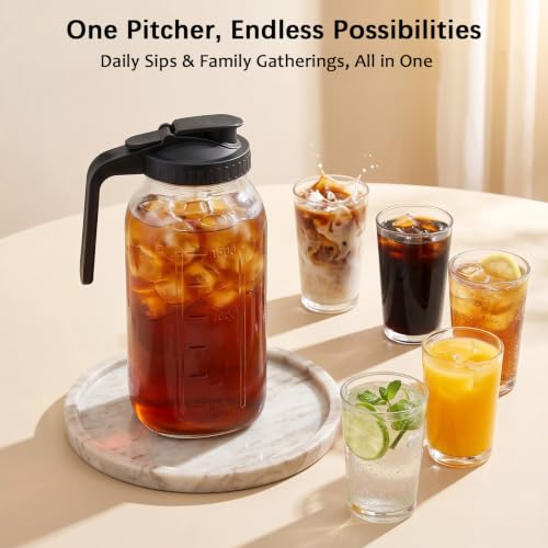 64oz(2 quart) Mason Jar Pitcher, Glass Pitcher with Lid for Cold Brew