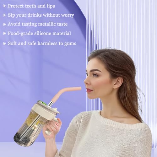 6 Pcs Reusable Color Silicone Straw Tips with Drinking Long Straws Compatible with Stanley 20 oz Cup Tumbler (12 Count)