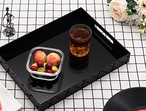 Glossy Black Sturdy Acrylic Serving Tray with Handles