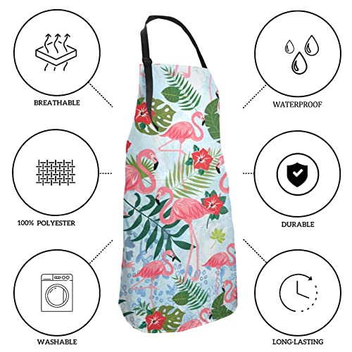 Pink Flamingo Waterproof Work Aprons With 2 Pockets Gift For Mens Womens