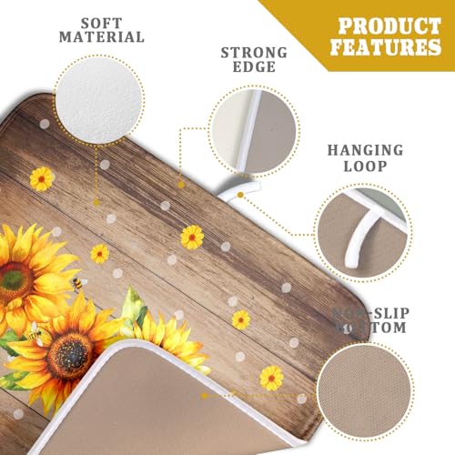 Summer Sunflower Bee Dish Drying Mat for Kitchen Counter