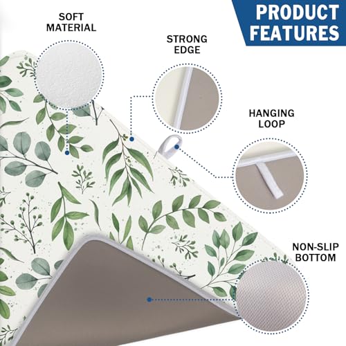 Sage Green Dish Drying Mat 18x24 In Absorbent Reversible Eucalyptus Leaves Plant Drying Mat Green Plant Dish Drying Rack Mat Spring Summer Themed Dish Drainer Mat for Kitchen Counter Coffee Bar