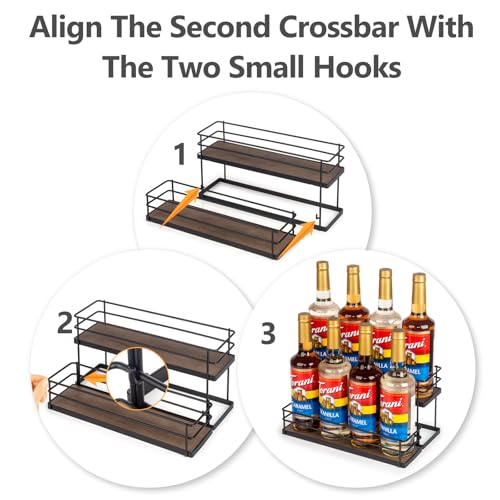 8 Bottle Capacity Coffee Syrup Organizer 2 Tier Coffee Syrup Stand Shelf for Coffee Bar Kitchen Small Wine Rack for Bar Family Storage for Syrup Wine Dressing (13.6 inch(es))