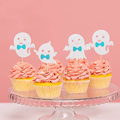 24Pcs Blue Ghost Cupcake Toppers Blue Halloween Baby Shower Decor (24 Count)