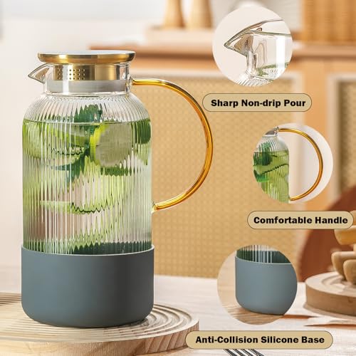 2 PACK Glass Pitcher with Lid