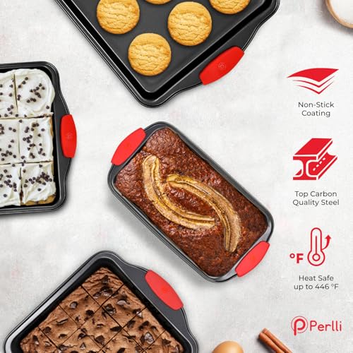 Non-Stick 17-Piece Baking Pan Set, BPA-Free Carbon Steel Bakeware Set with Silicone Handles, Stackable Kitchen Oven Set, Cookie Sheet, Baking Tray, Baking Sheet Set, Utensils, Oven Safe (446°F)
