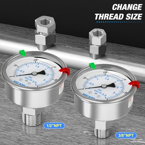 0~50Psi Stainless Steel Liquid Filled Pressure Gauge 2.5" FACE DIAL 1