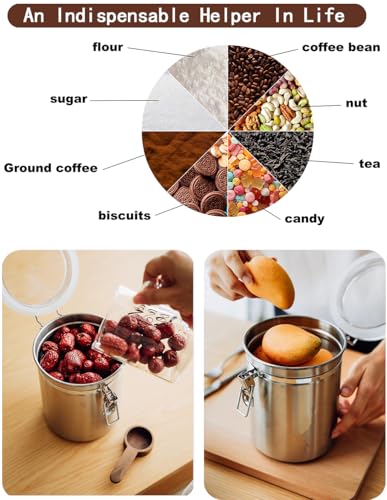 Coffee Canister 4 Pcs Stainless Steel Food Container with Clear Lids Airtight Container Stackable Canisters Kitchen Pantry Storage for Cereal