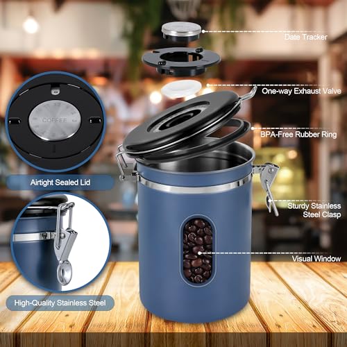 1800ML Airtight Coffee Canister with Date Tracker&Transparent Window