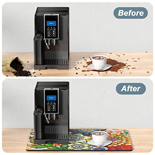 Coffee Mat 16" x 24" Cute Flower Theme Coffee Bar Mats for Espresso Machine Station Accessories and Organizer