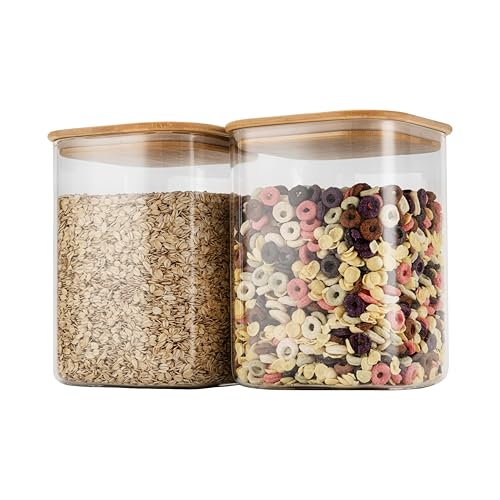 115oz Airtight Glass Square Storage Canister with Bamboo Lid Set of 2 (2 Count)