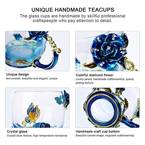 butterfly flower Glass Mug Tea Cup with Spoon Gifts For Women