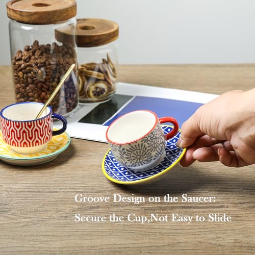 Ceramic Espresso Cups with Saucers and Metal Stand (7 Count)