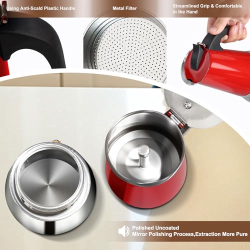 2 Cup Stovetop Espresso Maker Stainless Steel Moka Pot Stove Top Percolator Italian Coffee Makers Capable Mocha Greca Machine Cafe Classic Induction Cookers for Home and Camping 100ml 3.3oz