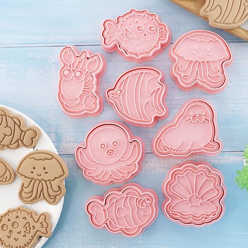 16Pcs Ocean Animal Cookie Cutters with Plunger Stamps Set