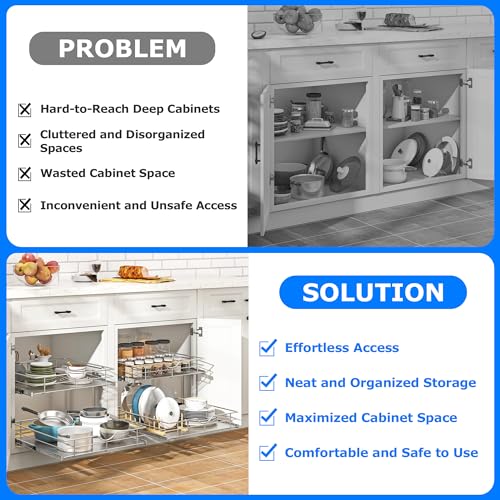 2 Tier Kitchen Cabinet Pullout Shelf and Drawer Organizer