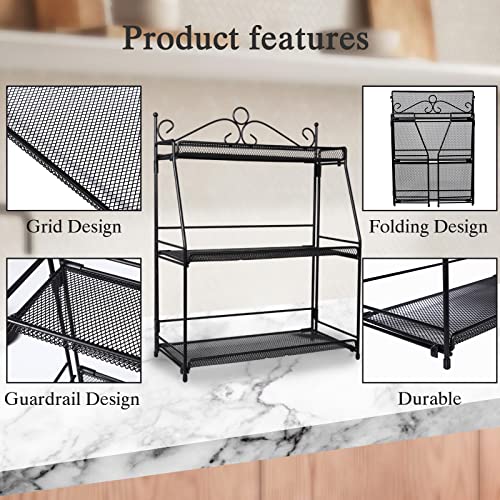 Standing Spice Rack 3 Tier Metal Foldable and Durable Kitchen Rack for Countertop Kitchen Bathroom