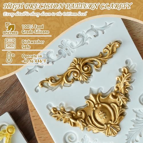 Baroque Style Silicone Molds Curlicues Scroll 3D Border for Clay Fondant Chocolate Sugar Craft Decor