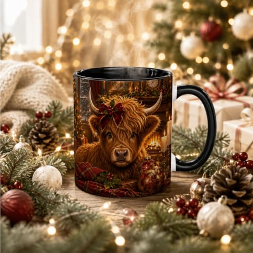 Christmas Highland Cow Bow Coffee Mug
