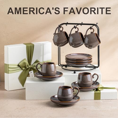 3 Ounce Espresso Cups and Saucers Set of 6 (6 Count)